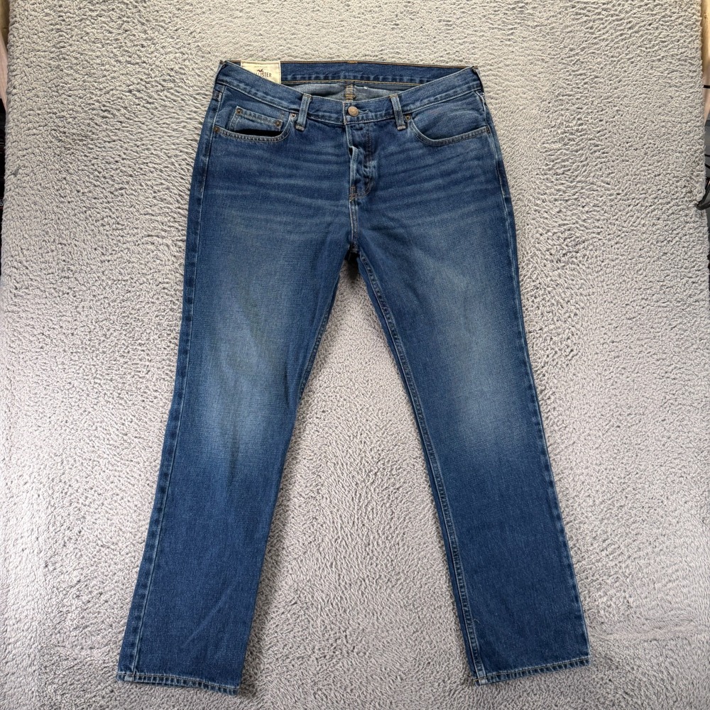 Hollister Jeans Mens 36x32 Blue Cotton Denim Straight Button-Fly Faded Workwear